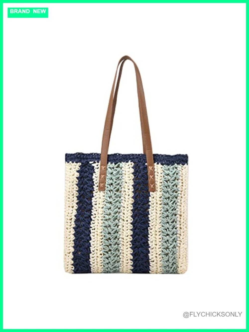 Striped Straw Tote Bag with Zipper, Summer Beach Shoulder Bag Large Capacity
